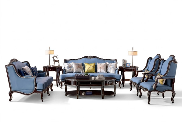Luxury Classic Chesterfield Upholstered Sofa Set 3+2+1+1 Seater Blue Black