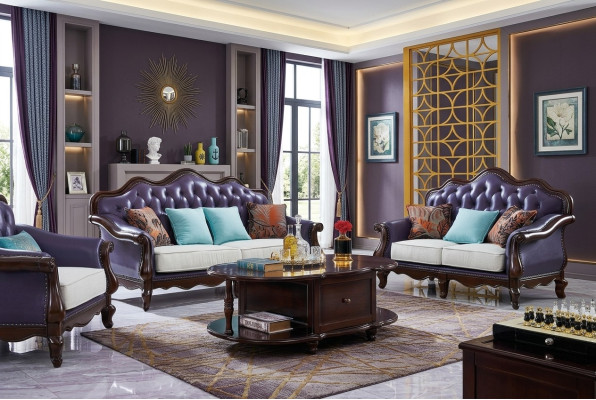 Leather sofa Chesterfield purple couch classic sofa suite couch set