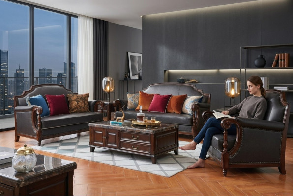 Luxury Furniture Sofa Set Couch Sofa 3 2 1 Seater Living Room Wood 3-piece.