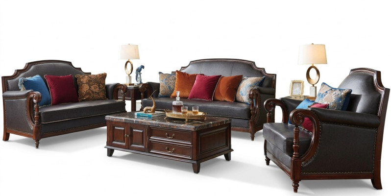 Luxury Furniture Sofa Set Couch Sofa 3 2 1 Seater Living Room Wood 3-piece.