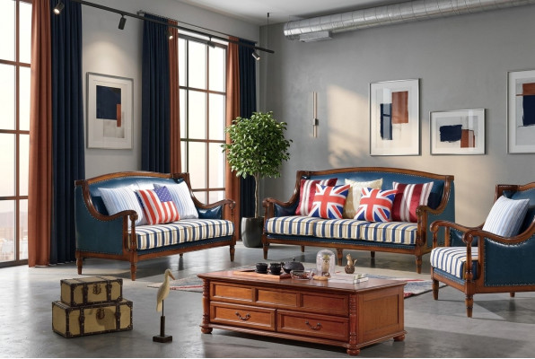 Blue-Brown Sofa Set 3+2 Seater Leather Sofas Luxury Couches Living Room Set