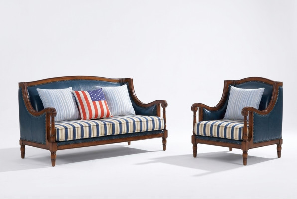 Blue-Brown Sofa Set 3+2 Seater Leather Sofas Luxury Couches Living Room Set
