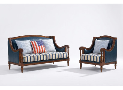 Blue-Brown Sofa Set 3+2 Seater Leather Sofas Luxury Couches Living Room Set