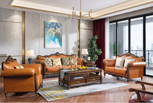 American upholstered leather sofa couch set 321 wood seaters