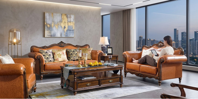 Living room set sofa set 3+2 seat couch upholstered sofa luxury furniture orange