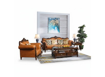 3+1 Seater Sofa Set Couch Leather Sofa Classic Couches Orange