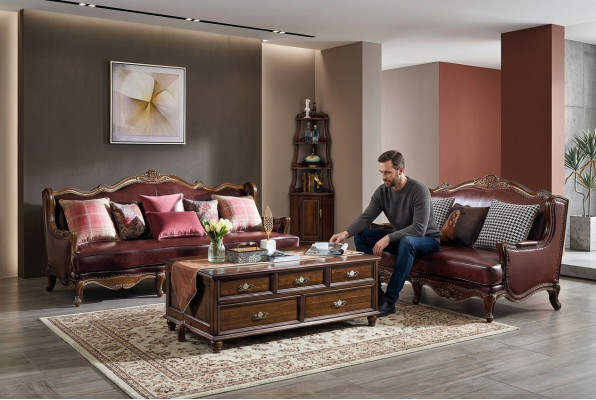 Empire USA Furniture Antique Style Leather Sofa 3+2 Seater Sofa Set Sofa
