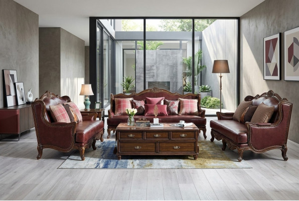 Empire USA Furniture Antique Style Leather Sofa 3+2 Seater Sofa Set Sofa