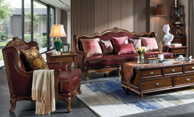 Classic Leather Suite Chesterfield Baroque Rococo Sofa Set 3+1