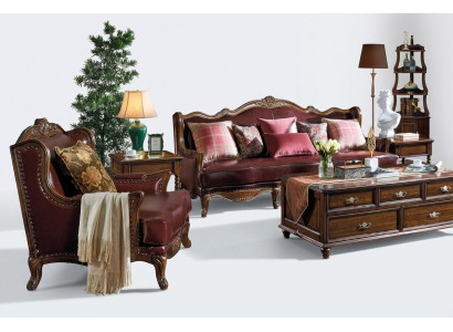 Classic Leather Suite Chesterfield Baroque Rococo Sofa Set 3+1