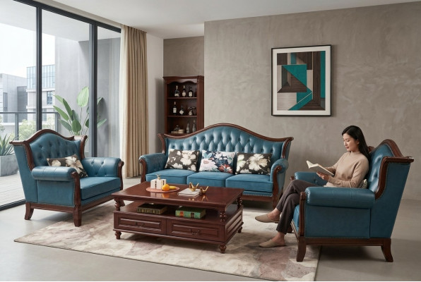 Chesterfield Classic Leather Suite Baroque Rococo Sofa Set 3+1