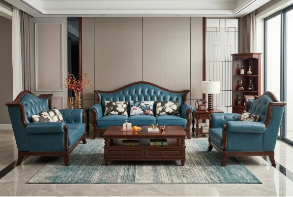 Chesterfield Classic Leather Suite Baroque Rococo Sofa Set 3+1