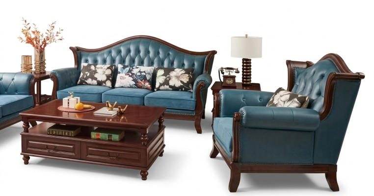 Chesterfield Classic Leather Suite Baroque Rococo Sofa Set 3+1