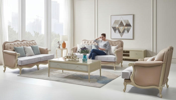 Pink Furniture Sofa Set Sofa 3 2 1 Seater Living Room Design 3-piece.