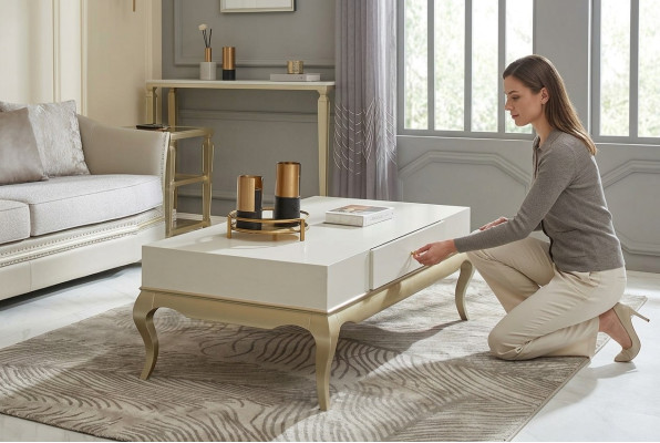 Coffee table side table living room table wood white wooden table