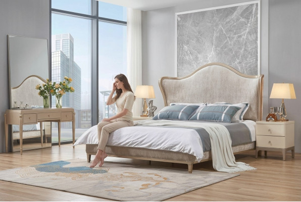 Luxury Modern Bed 2x Nightstands Beds Wood Bed Frame Bedroom Silver New
