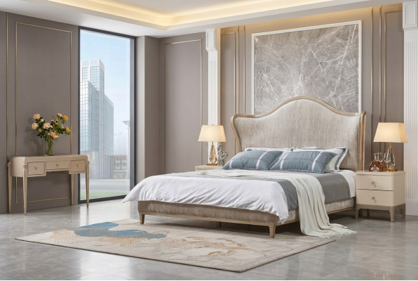 Luxury Modern Bed 2x Nightstands Beds Wood Bed Frame Bedroom Silver New