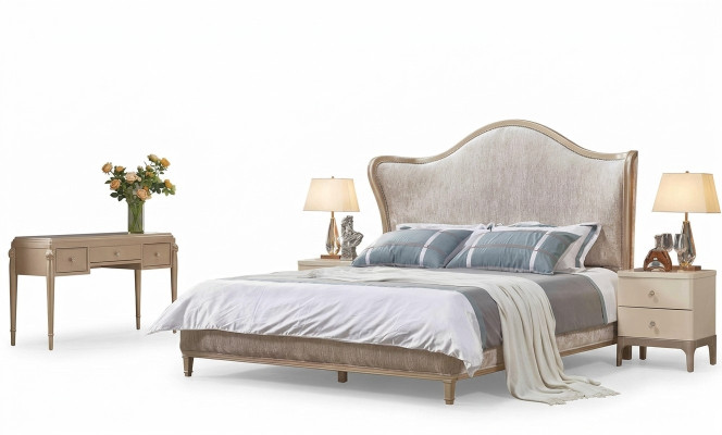Luxury Modern Bed 2x Nightstands Beds Wood Bed Frame Bedroom Silver New