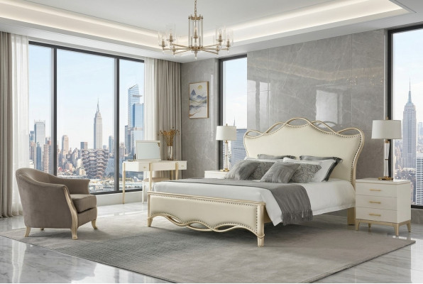 Design bed bedroom beds textile luxury upholstery seat fabric beige furniture new