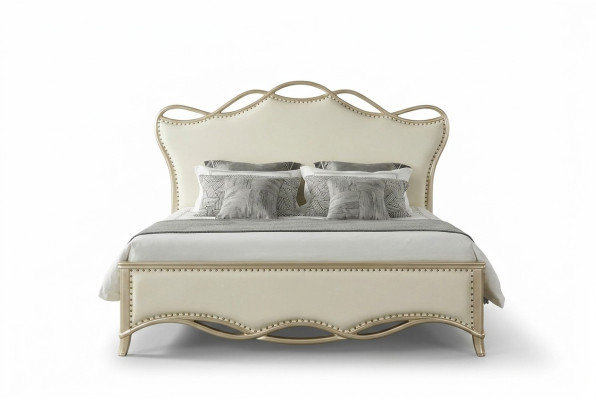 Design bed bedroom beds textile luxury upholstery seat fabric beige furniture new