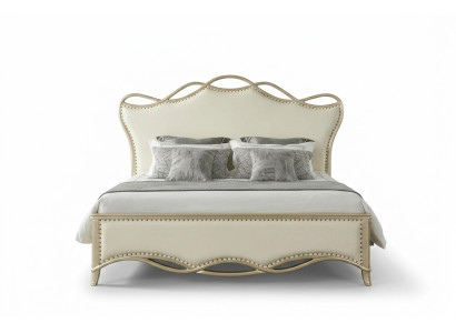 Design bed bedroom beds textile luxury upholstery seat fabric beige furniture new