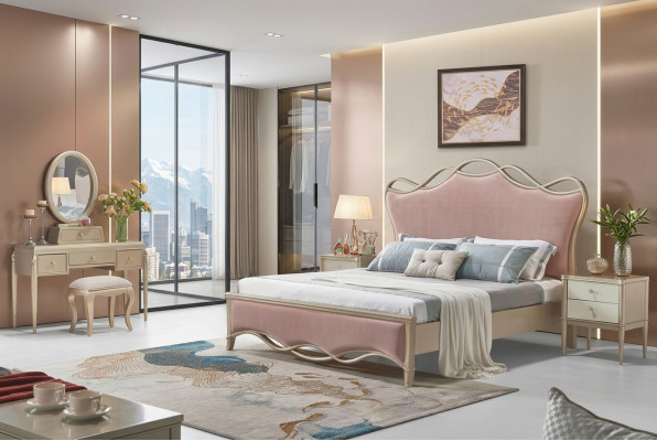 Design Bedroom Bed Luxury Beds Leather Pink Double Upholstery Furniture Textile New