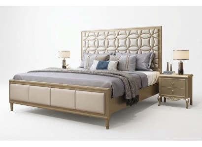 Bed Beds Double bed Bedroom Faux leather Upholstery Beige Double beds New