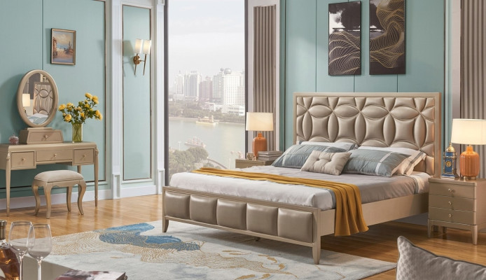 Upholstered Beige Double Beds Bed Beds Double Bed Bedroom