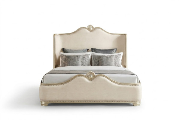 Bed 2x Nightstands 3-piece Bedroom Beige Designer Luxury Furniture Beds Wood