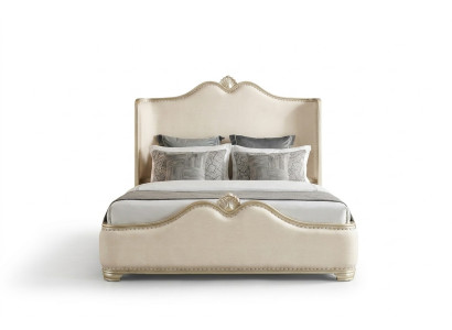 Bed 2x Nightstands 3-piece Bedroom Beige Designer Luxury Furniture Beds Wood