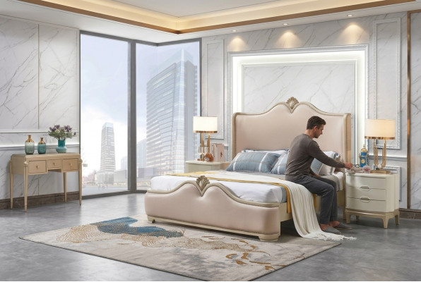 Baroque bedroom set with bed and bedside tables without sharp edges