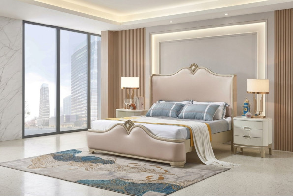 Baroque bedroom set with bed and bedside tables without sharp edges
