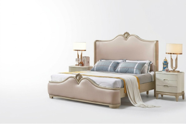 Baroque bedroom set with bed and bedside tables without sharp edges