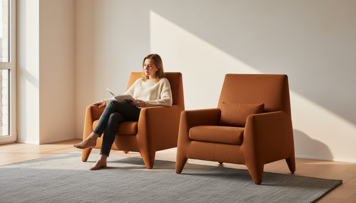 Armchair Seating Modern Design Living Room Upholstery Single-Seater Textile Brown Style Luxury