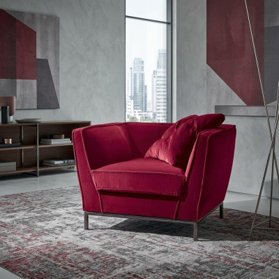 Luxury Single-Seat Armchair Red Upholstery Relax Design Italian Furniture Prianera New