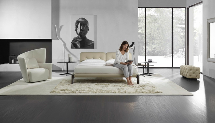 Modern double bed bedroom beige bed furniture wood design beds Prianera