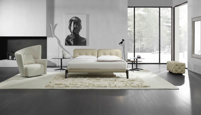 Modern double bed bedroom beige bed furniture wood design beds Prianera