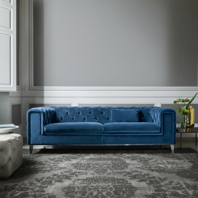 Sofa 3-Seater Blue Luxury Textile Living Room Design Italian Furniture