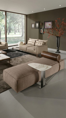 Luxury Chaise Longue Fabric Living Room Design Sofa Brown Furniture Couches Prianera