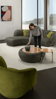 Textile Sofa 3-Seater Upholstered Leather Modern Relax Seat Luxury Furniture Corner Sofa Round