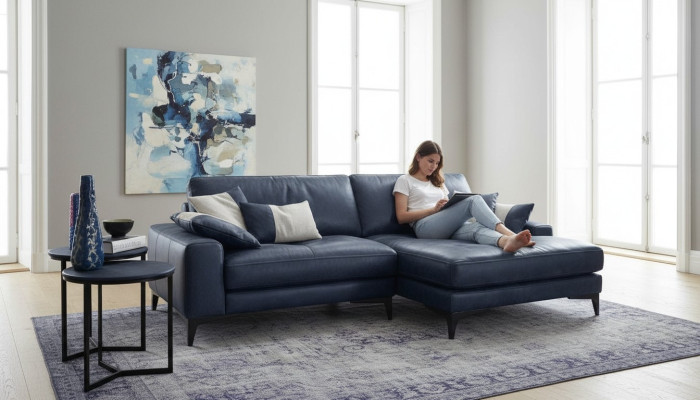 Sectional sofa, sofa, living room sofas, leather, luxury, L-shape, style, modern furniture, blue, new