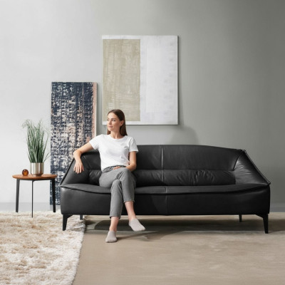 Three-seater luxury sofa, 3-seater sofas seating, leather design couch, furniture style black.