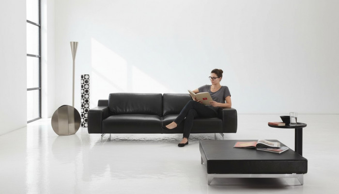 Three-seat luxury sofa 3-seater sofas seating design couch furniture style leather black