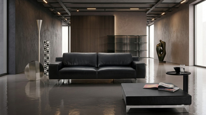 Three-seat luxury sofa 3-seater sofas seating design couch furniture style leather black