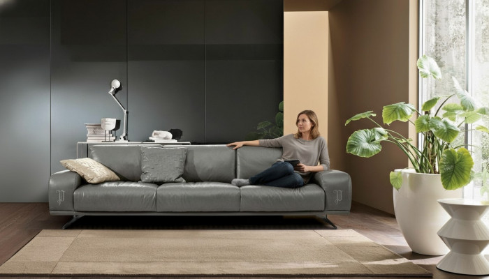 Sofa 3 Seat Luxury Furniture Living Room Leather Couch Three-seater Gray Design Prianera