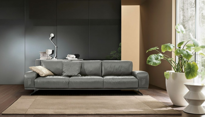 Sofa 3 Seat Luxury Furniture Living Room Leather Couch Three-seater Gray Design Prianera