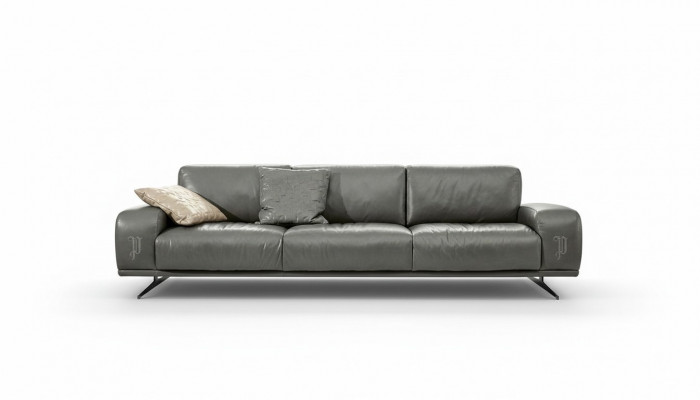 Sofa 3 Seat Luxury Furniture Living Room Leather Couch Three-seater Gray Design Prianera