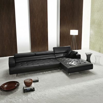 Modern leather corner sofa L-shaped for living room, black color