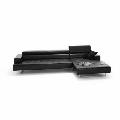 Modern leather corner sofa L-shaped for living room, black color