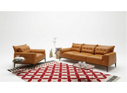 Suite Armchair Sofas Sofa Suite 3+1 Seater Brown Living Room Upholstery